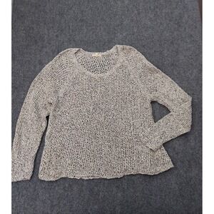 Eileen fisher sweater womens XL Beige Open Knit Pocket Relaxed Scoop Neck Cotton